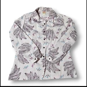 Vtg 60s 70s Pykettes Floral Birds Blouse Button Up Long Sleeve Shirt Size 16